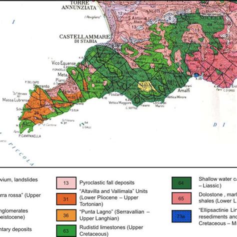 Simplified geological map of the Sorrento Peninsula | Download ...