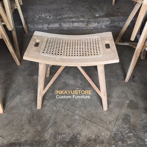 Jual STOOL KAYU JATI KOMBINASI ROTAN STOOL TERAS KAYU JATI STOOL