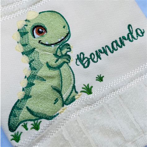 Toalha Bordada Personalizada Dinossauro Dino Verde Shopee Brasil