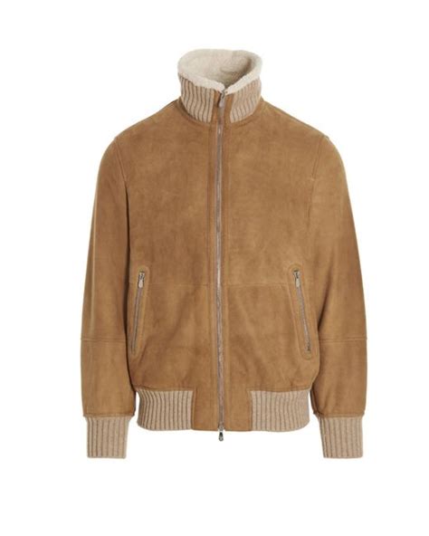 Brunello Cucinelli Shearling Suede Jacket In Beige Natural For Men Lyst