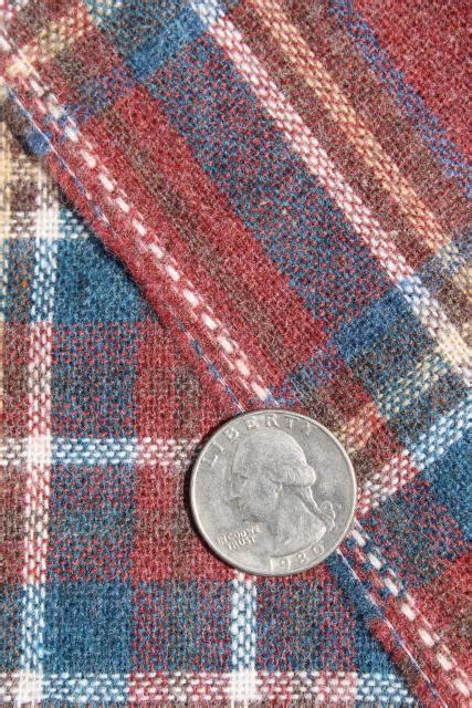 Vintage Wool Fabric Heavy Tartan Plaid Blanket Work Shirt Fabric Muted Red And Blue