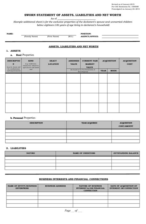 Saln Form Additional Sheets Examples Revised As Of January