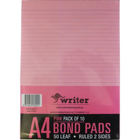 Znpnp7022 Coloured Pad A4 Bond Ruled Both Sides 50 Leaf Pink