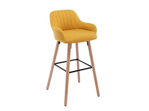 Tabouret de bar en tissu et pieds bois de hêtre Jaune ELEANA