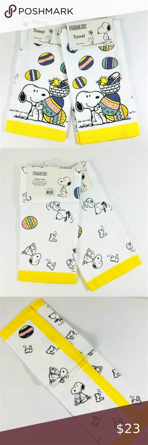 Peanuts Kitchen Dish Towels Easter Eggs Snoopy And Woodstock Set Of 2