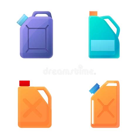 Gasoline Canister Icons Set Cartoon Vector Canister Of Engine Oil Or