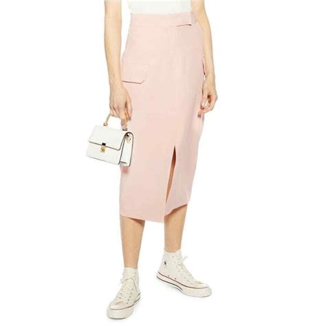 Topshop Skirts Topshop Womens Split Utility Midi Skirt Pockets Straight Blush Pink Nude Sz