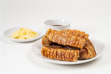 Deep Fried Crispy Streaky Pork Belly Thai And Chinese Food On White