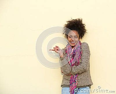 Beautiful African American Woman Pointing Finger Stock Photo Image