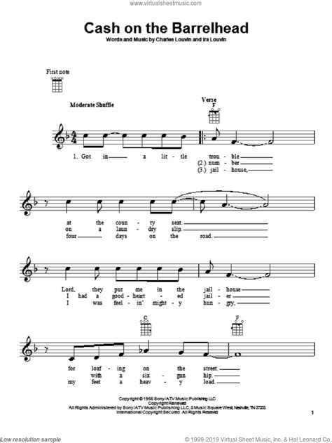 Louvin Cash On The Barrelhead Sheet Music For Ukulele