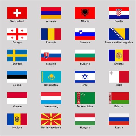 Conjunto de banderas de diferentes países europeos en estilo plano