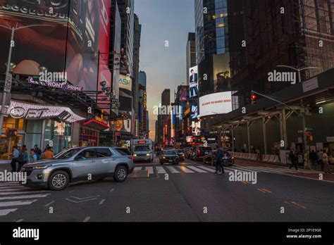 Beautiful night view of Broadway in Manhattan with traffic cars. New ...