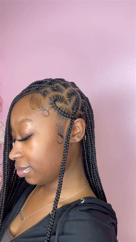 Knotless Braids W Heart In 2022 Cute Box Braids Hairstyles Braided