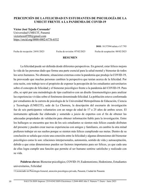 PDF Percepción de la felicidad en estudiantes de psicología de la