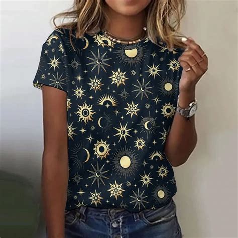3d Printed Sun Stars Moon T Shirt For Women Starlit Sky Graphic Tees