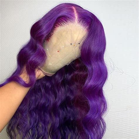 Brazilian Remy Lace Front Wig Purple Colored Human Hair Body Wave For Black Women Pre Plucked