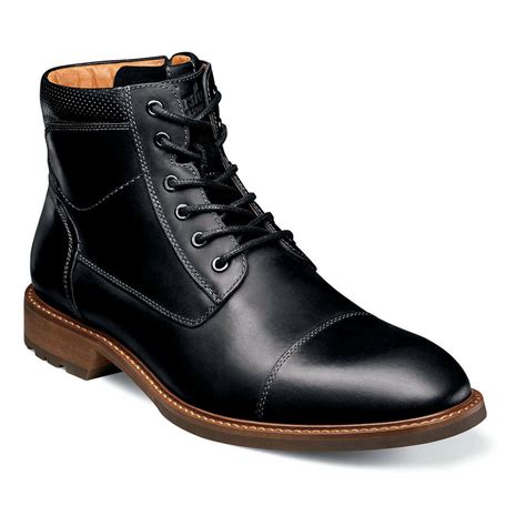 Florsheim Mens Lodge Cap Toe Lace Up Boot Black Crazy W Ultimate