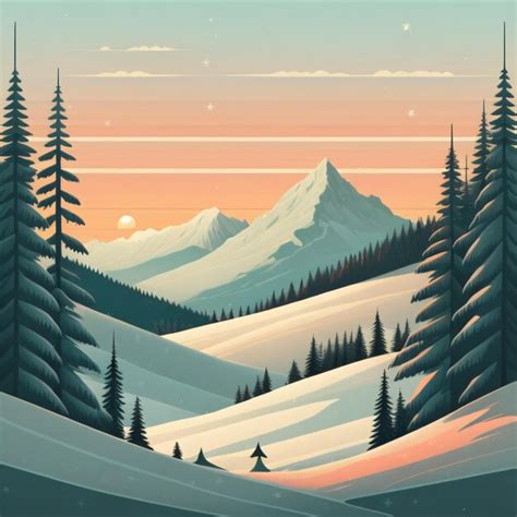 Premium Photo | A poster for a mountain landscape with trees and ...