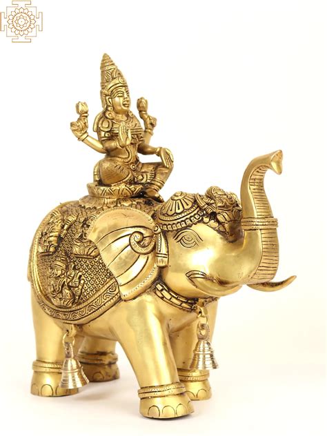 Goddess Lakshmi Seated On Elephant With Trunk Up Exotic India Art