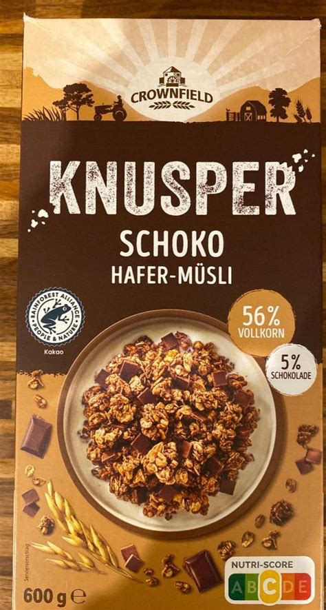 Knusper Schoko Hafer Müsli Crownfield kalorie kJ a nutriční hodnoty