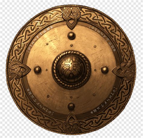 Round Bronze Colored Shield Golden Shield Objects Shield Png Pngegg