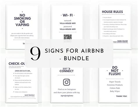 Minimalistic Airbnb Signage Editable Template Bundle For Short Term