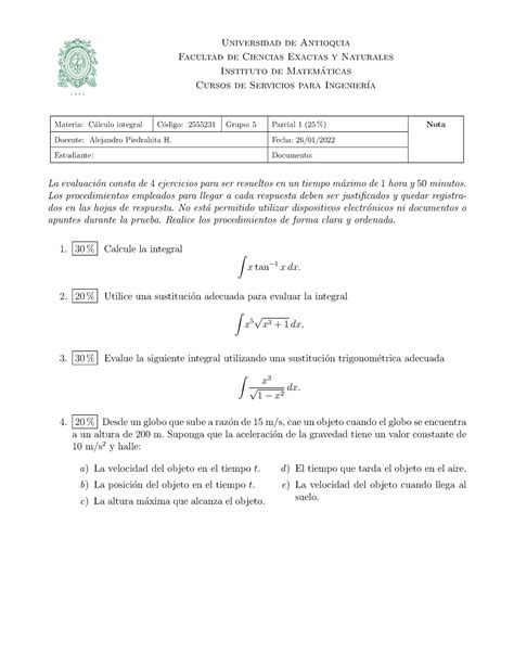 Parcial 1integral 2021 Calculo Integral Udea Studocu