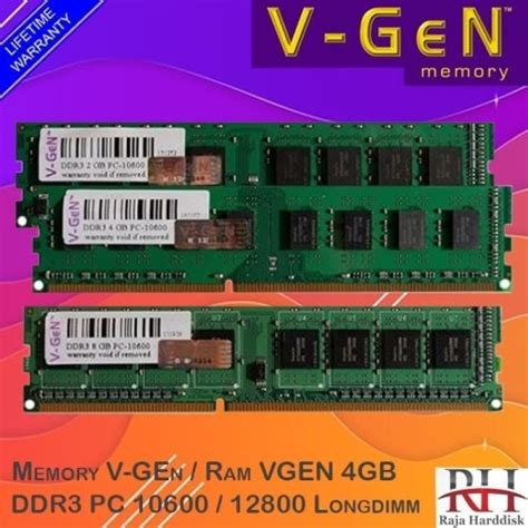 Jual Memory V Gen Ram Vgen 4gb Ddr3 Pc 10600 12800 Longdimm Jakarta Pusat Raja Harddisk