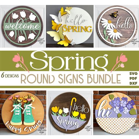 Spring Round Sign Svg Spring Door Hanger Svg Bundle Spring Welcome