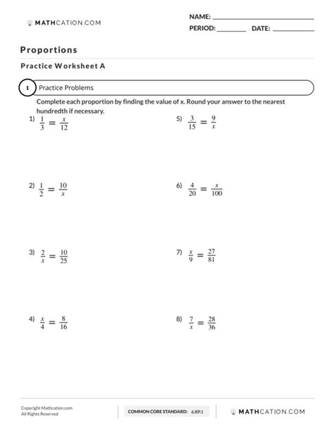 Proportions Worksheet Examples And Definition