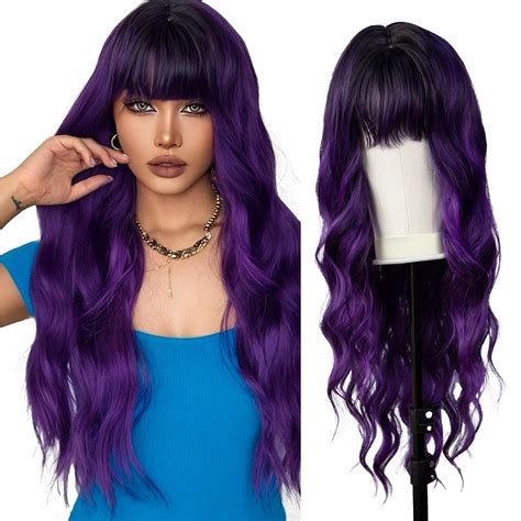 Amazon Qingchuang Purple Wig With Bangs For Women 26 Inch Long