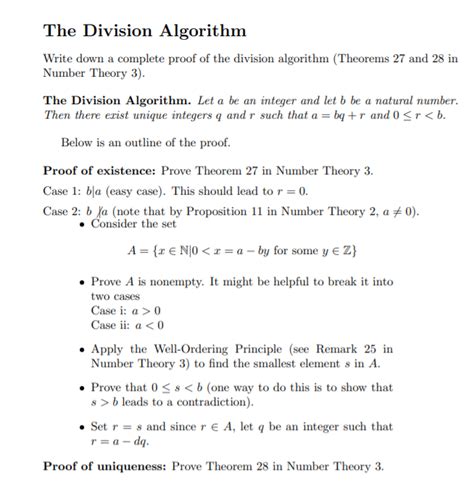 Solved The Division Algorithm Write Down A Complete Proof Of Chegg