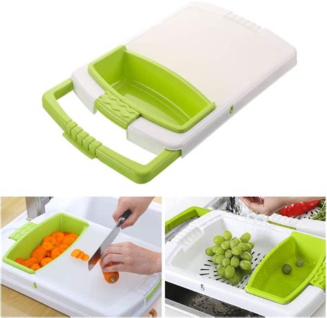 Over Sink Chopping Board With Colander Bottom Detachable Basket