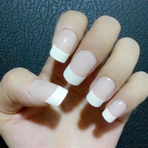 Classic French False Nails Tips Short Flat Top Fake Nails Natural Full