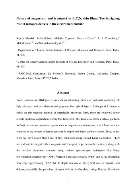 Pdf Nature Of Magnetism And Transport In Bxcynz Thin Films The