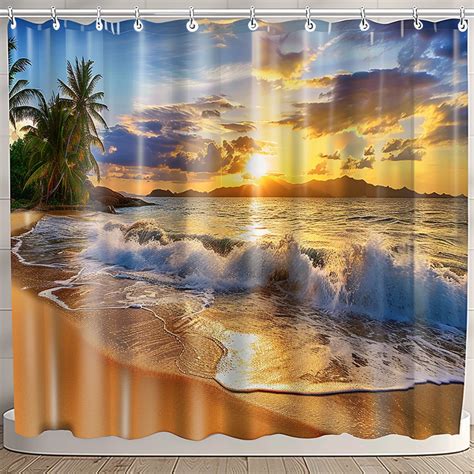 Sunset Palms Beach Shower Curtain Transform Your Bathroom With Waves