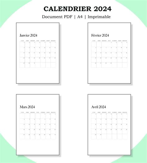 Calendrier 2024 Agenda 2024 Digital Planner Printable Calendar Portrait