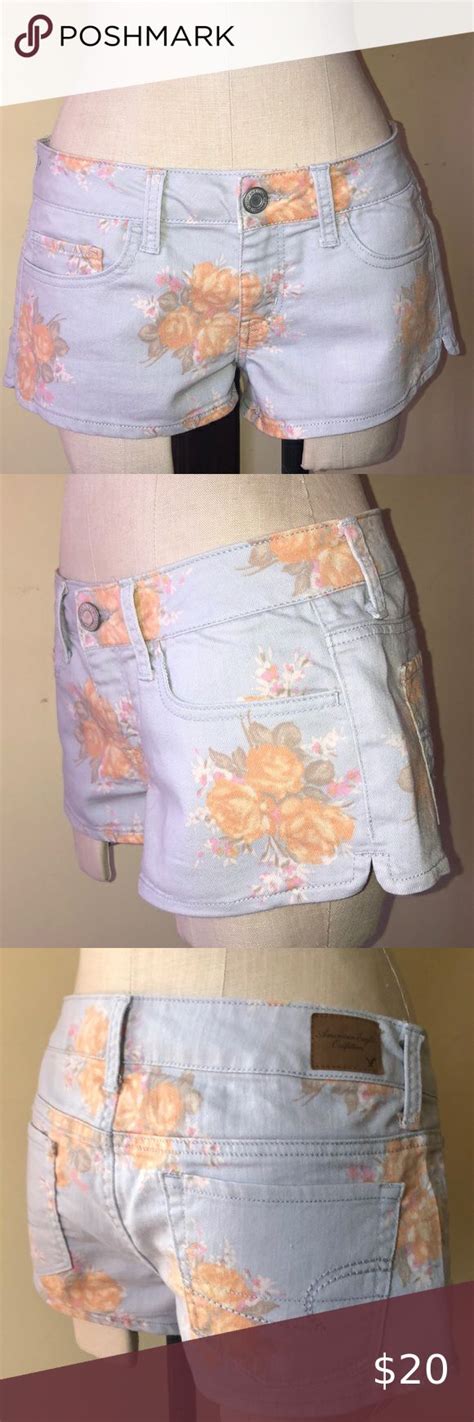 American Eagle Stretchy Short Shorts Floral Denim Shorts Festival