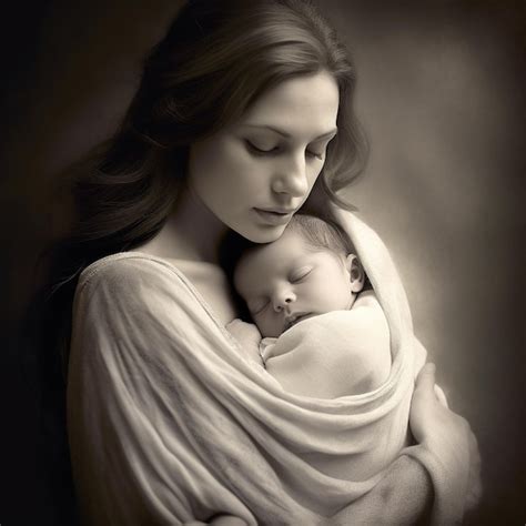 Premium AI Image A Woman Holding A Baby Wrapped In A Blanket With A