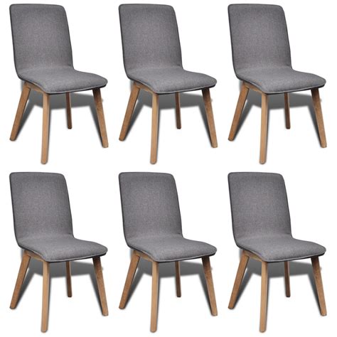 Sillas De Comedor 6 Uds De Madera De Roble Con Tela Gris Oscura