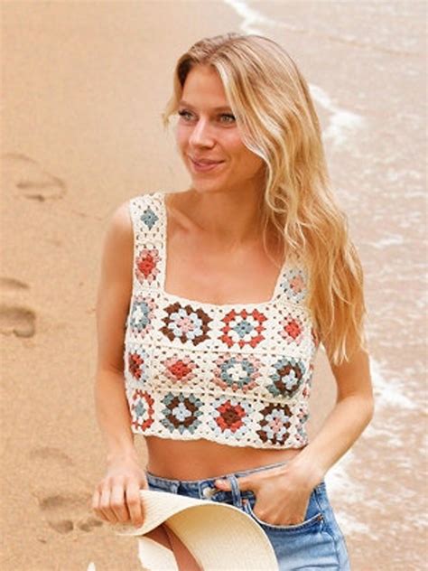 Crochet Pattern Granny Square Top Xsplus Size Xxxl Granny Crochet Top