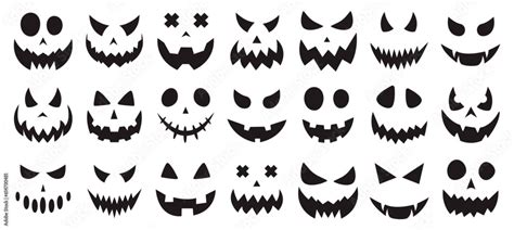 Vector set of scary pumpkin faces. Spooky faces icons. Vector ...