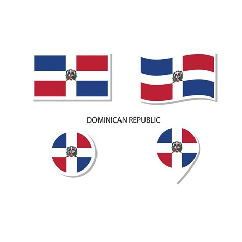 Dominican Republic flag logo icon set, rectangle flat icons, circular ...