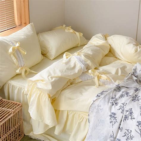 Bow Tie Ruffled Bedding Set Yellow Ruffle Bedding Sets Ruffle Bedding Bedding Set