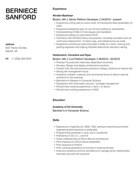 Platform Developer Resume Samples Velvet Jobs