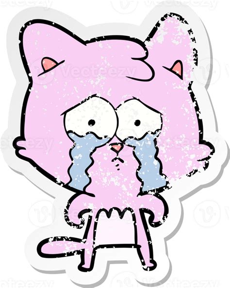 Distressed Sticker Of A Cartoon Crying Cat 44919800 Png