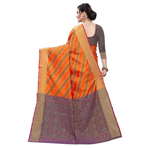 Intricate Orange Colored Festive Wear Woven Kanjivaram Silk Saree