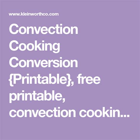 Electric Convection Oven Conversion Chart