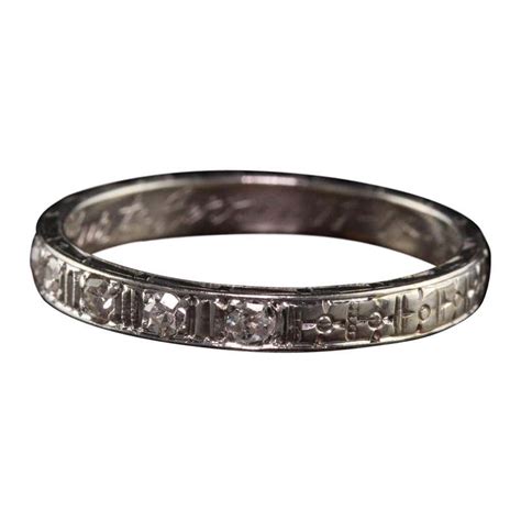 1920s Art Deco Engraved White Gold Wedding Band Ring For Sale At