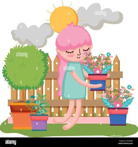 Cute Teen Girl In Garden Stock Vector Images Alamy